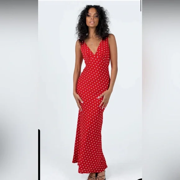 Nellie Red Polka Dot Maxi Dress - Picture 1 of 8